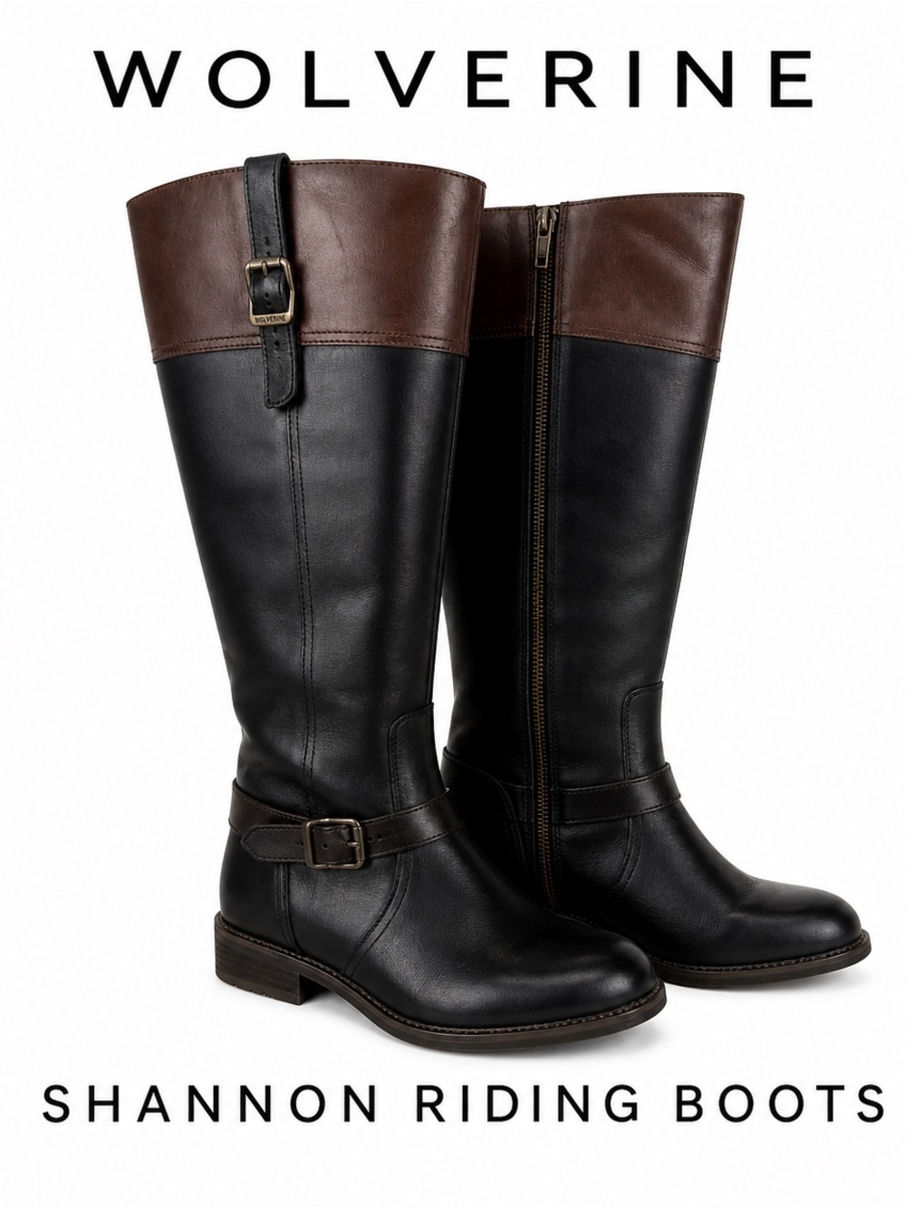 Wolverine "Shannon" Two-Tone Black and Brown Leather Over-the-Knee Riding Boots